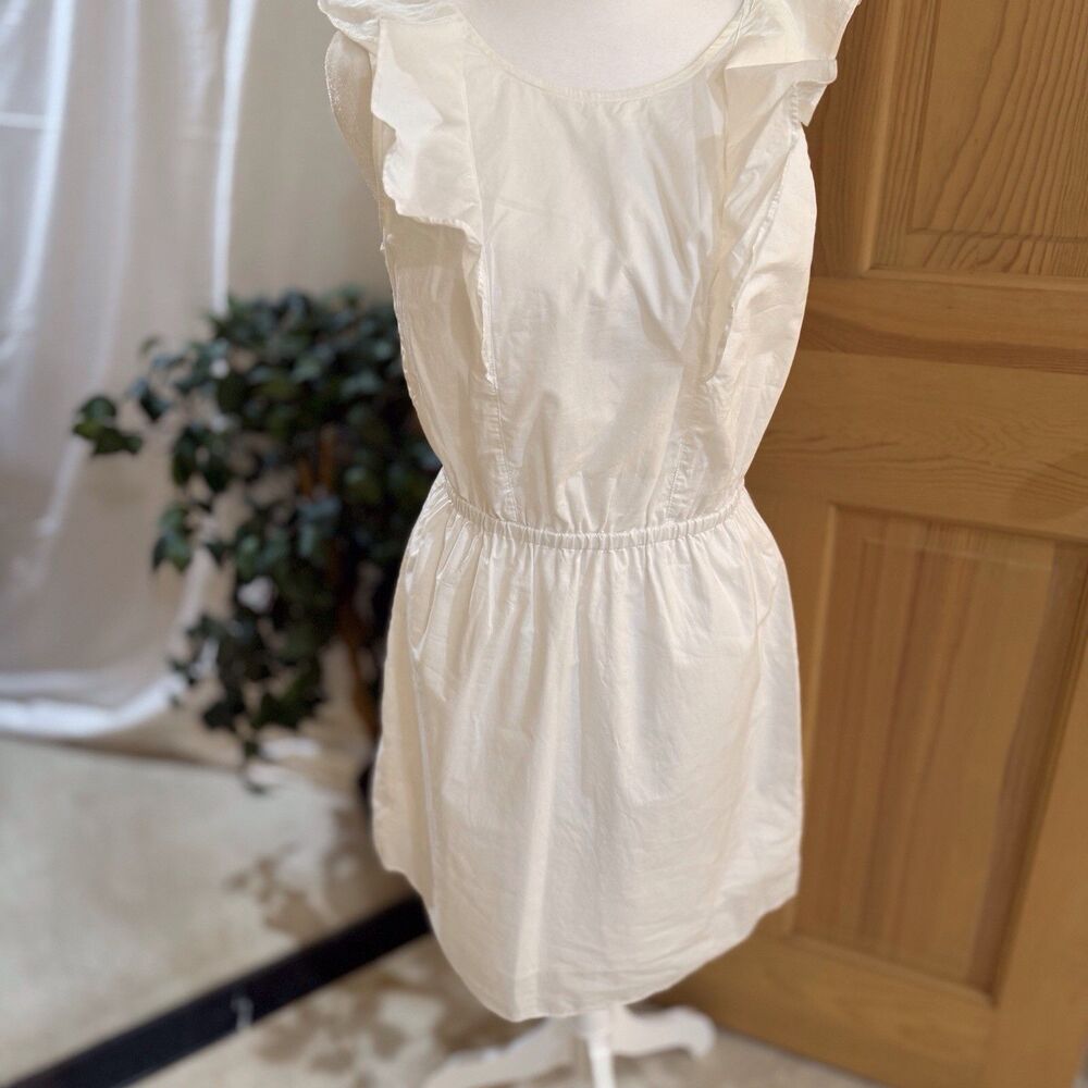J. Crew White Sleeveless Ruffle Shoulder‎ Dress Lined Size: 4 Light Airy Breezy